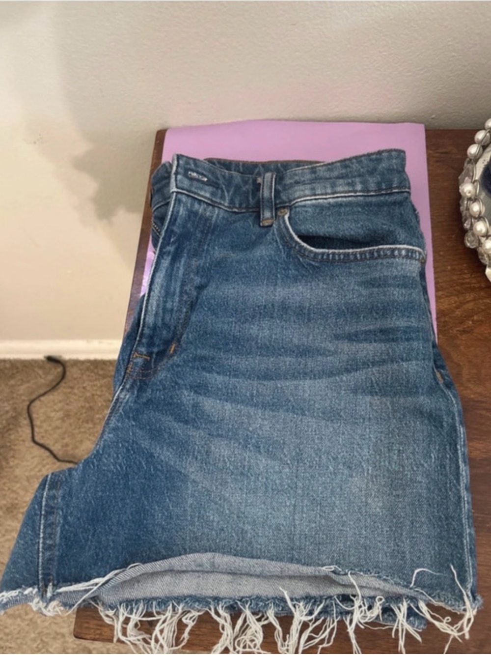 Ralph Lauren Blue Denim Ankle-Length Skirt with Frayed Hem
